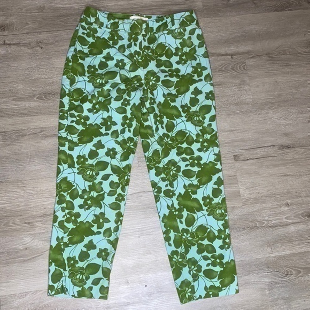 Talbots Signature green and blue floral straight leg pants